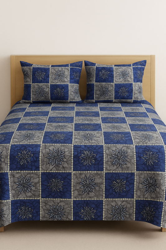 BLUE50 Premium Cotton Double Bed Bedsheet with 2 Pillow Covers